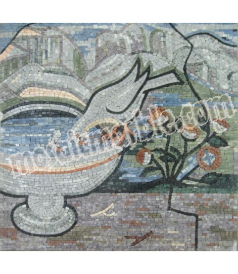 AN637 Bird drinking from water fountain Mosaic