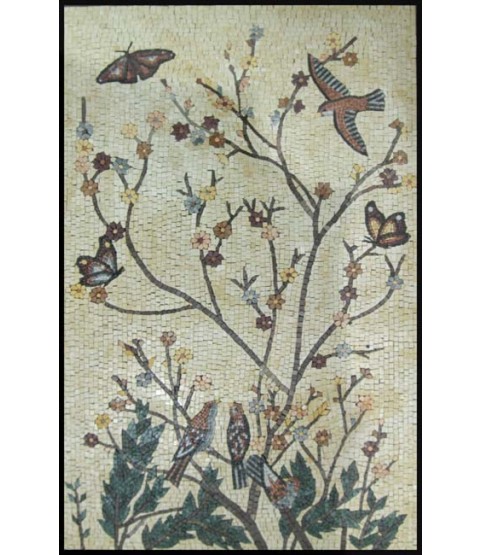 Birds Flowers & Butterflies Mosaic Wall Mural
