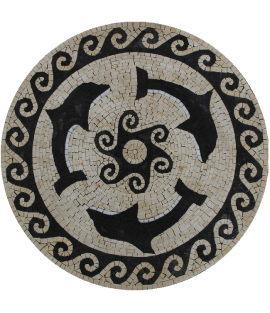 Dolphins Waves Ocean Round Floor Wall  Mosaic