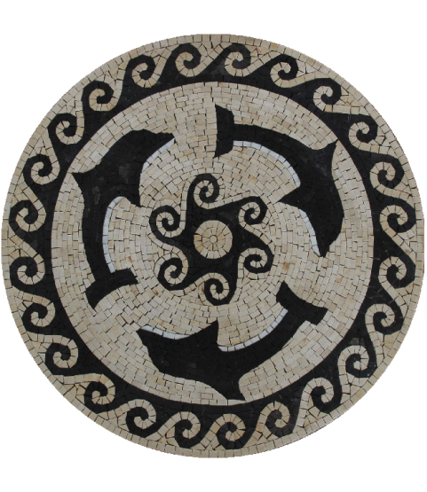 Dolphins Waves Ocean Round Floor Wall  Mosaic