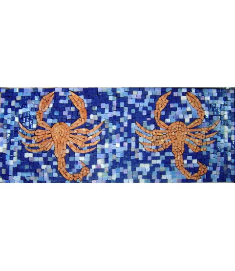 Orange Crabs on Blue-dotted bkgrnd Border Mosaic