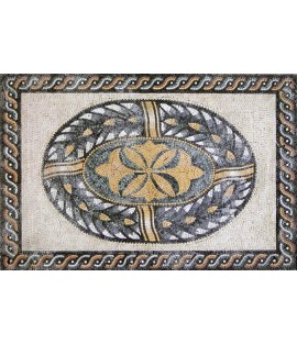 CR143 Floral Gold & Grey with Wave Border Mosaic