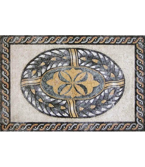 CR143 Floral Gold & Grey with Wave Border Mosaic