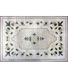 CR144 Black White & Gold Floral Design Floor  Mosaic