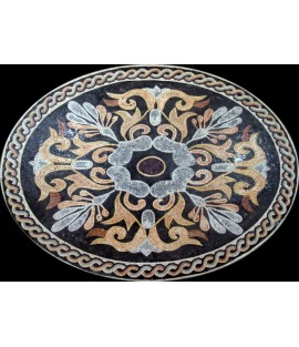 CR153 Colorful Oval Floral Design on Black  Mosaic