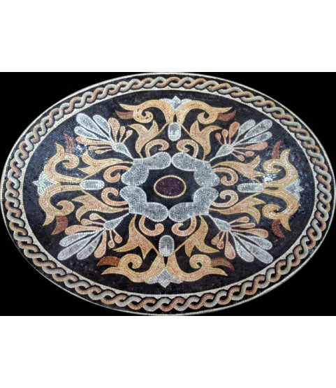 CR153 Colorful Oval Floral Design on Black  Mosaic
