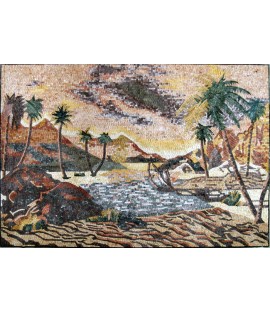 CR226 Desert Oasis with Palm Trees Floor Mosaic