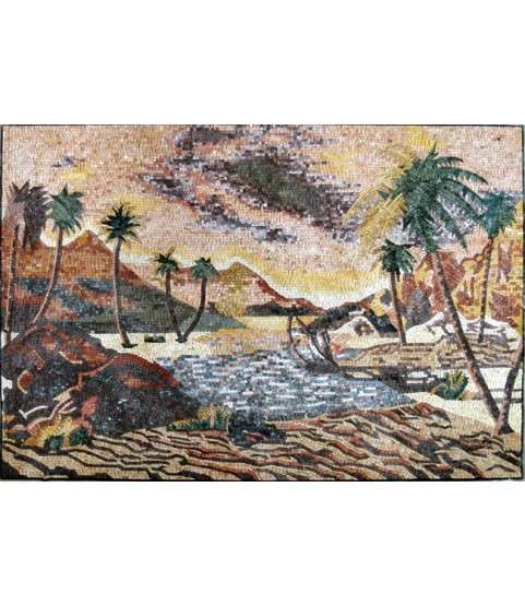 CR226 Desert Oasis with Palm Trees Floor Mosaic