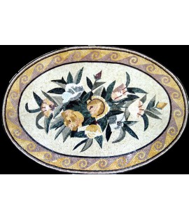CR240 Oval pastel flower bouquet rug Mosaic