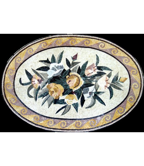 CR240 Oval pastel flower bouquet rug Mosaic