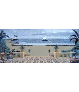 CR255 Beautiful palm tree patio overlooking the sea Mosaic