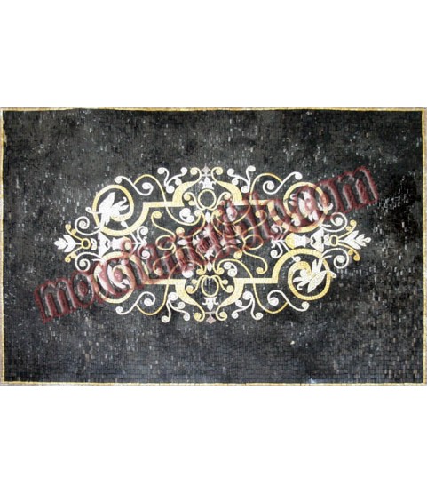 CR268 Black White & Gold Floral Design Floor Mosaic