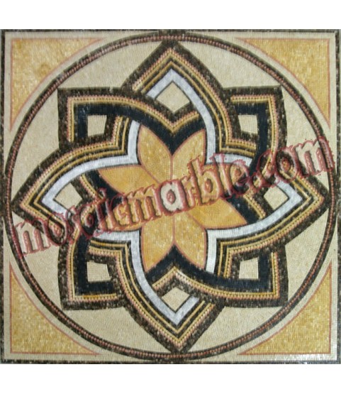 CR487 Gold & black geometric flower carpet Mosaic