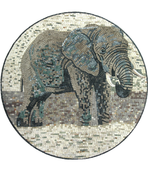 Elephant Round Mosaic Art