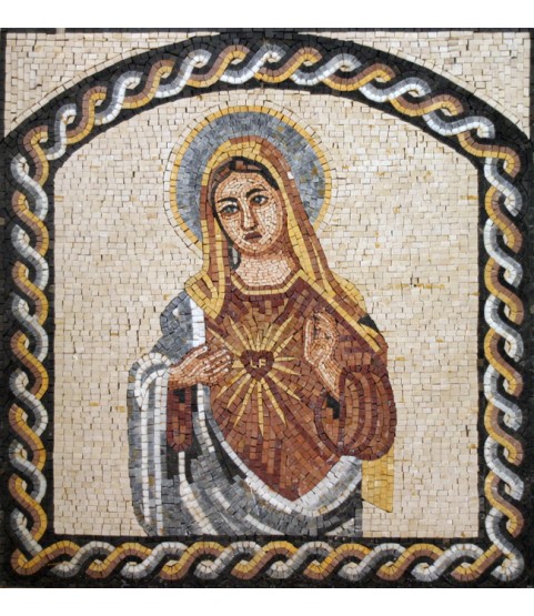 Sorrowful Heart of Mary Rope Border Arched Mosaic