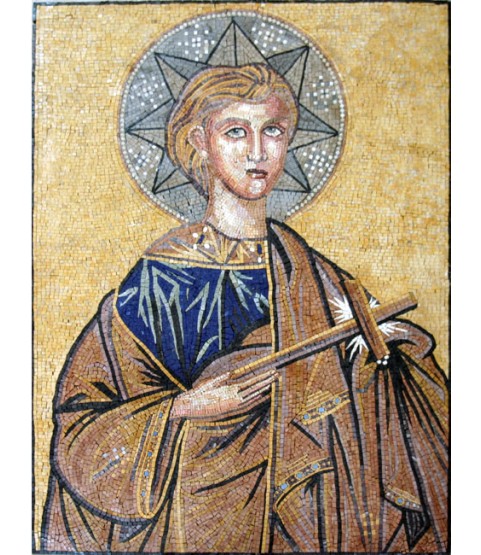 Saint Holding Crucifix Byzantine Religious Mosaic