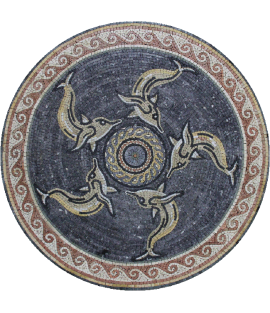 Dancing Dolphins Round Medallion Mosaic
