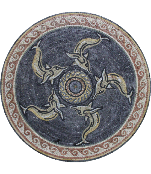 Dancing Dolphins Round Medallion Mosaic