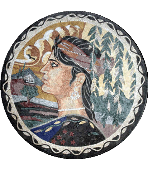 Greco Roman Empress Round Mosaic Portrait