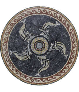 Dolphins Swimming in Circle Medallion  Mosaic