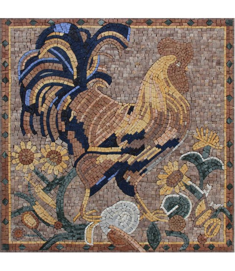 Rooster and Sun Flowers Kitchen Mosaic