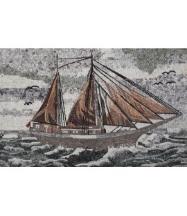 Sailing Away Mosaic Boat Mural