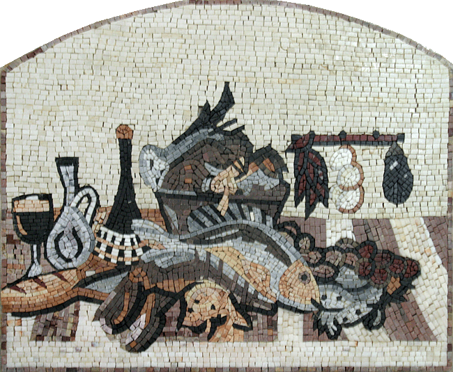 Fish & Wine Kitchen Wall Backsplash Mosaic