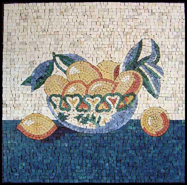 Lemon Bowl on Blue Table Kitchen Backsplash Mosaic