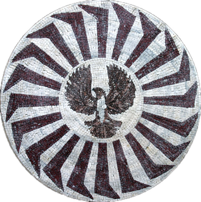 Black & White Marble Medallion Central Eagle Mosaic