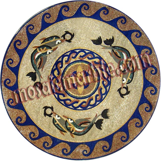 MD695 Navy & Gold Dolphins with Wave Border Mosaic
