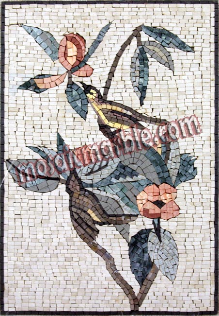 Pastel Birds & Flower Branches Mosaic Backsplash