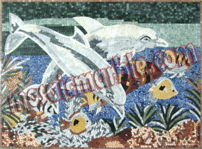 AN439 Beautiful dolphins & fish colorful Mosaic