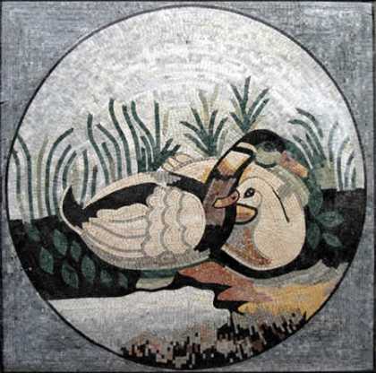 Marble Medallion in Square Ducks by the Lake  Mosaic