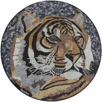 Tiger round medallion mural garden art Mosaic