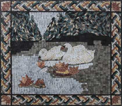 AN1842 Two Swan by the Lake Water Lilies Wall  Mosaic