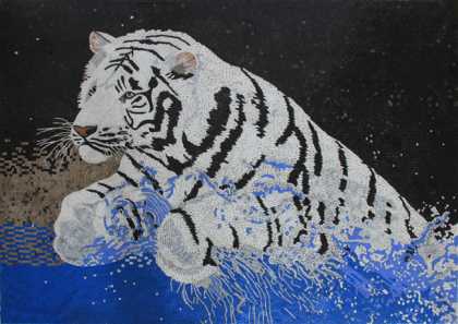 AN1860 White Tiger Water Splash Blue Aqua  Mosaic