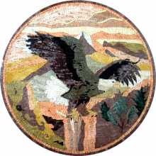 Marble Medallion Pastel Eagle in Landscape Mosaic