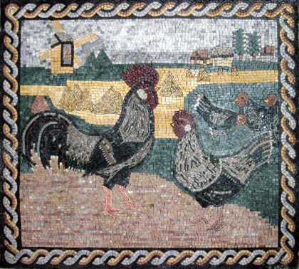 AN240 Roosters landscape Mosaic
