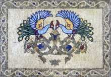 AN278 Colorful peacocks on grey frame Mosaic