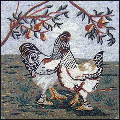 AN295 B&W roosters with fruit tree Mosaic