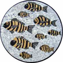 AN326 Circular black & gold fish Mosaic