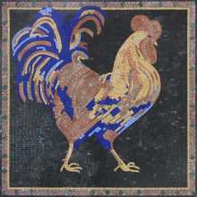 Blue Tail Feather Rooster Backsplash Mosaic