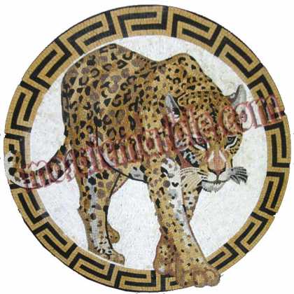 AN579 Circular Leopard With Greek Keys Border Mosaic