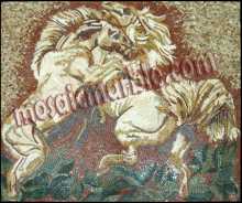 AN620 Two white fighting horses Mosaic