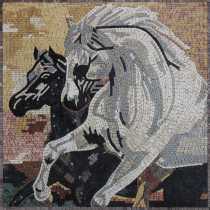 AN713 Horses Black and White Handmade  Mosaic
