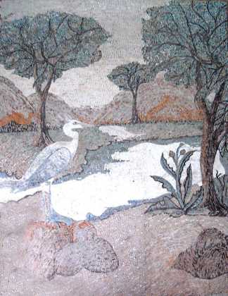 AN714 Pastel white swan landscape Mosaic