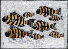 AN72 Black & gold swimming fish group Mosaic
