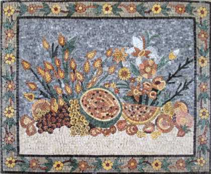 Fruits Still Life Floral Border Kitchen Backsplash Mosaic