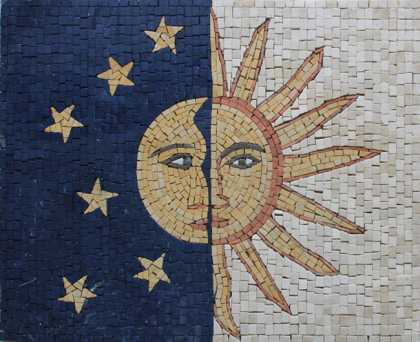 Sun and Moon Stones Faces Calm Decor Mosaic