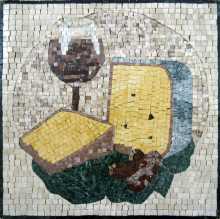 Cheese & Wine Still Life Square Backsplash Mosaic